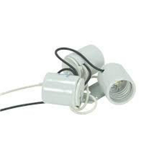 Picture of Satco 80-1082 3-Light Porcelain Socket w/Metal Strap, 24" Leads, Alum Shell, Glazed, 660W, 250V